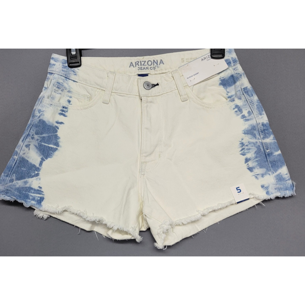 Arizona Jean Shorts Womens Jrs 5 High-Rise White Bleach Tie-Dye Indie Boho New